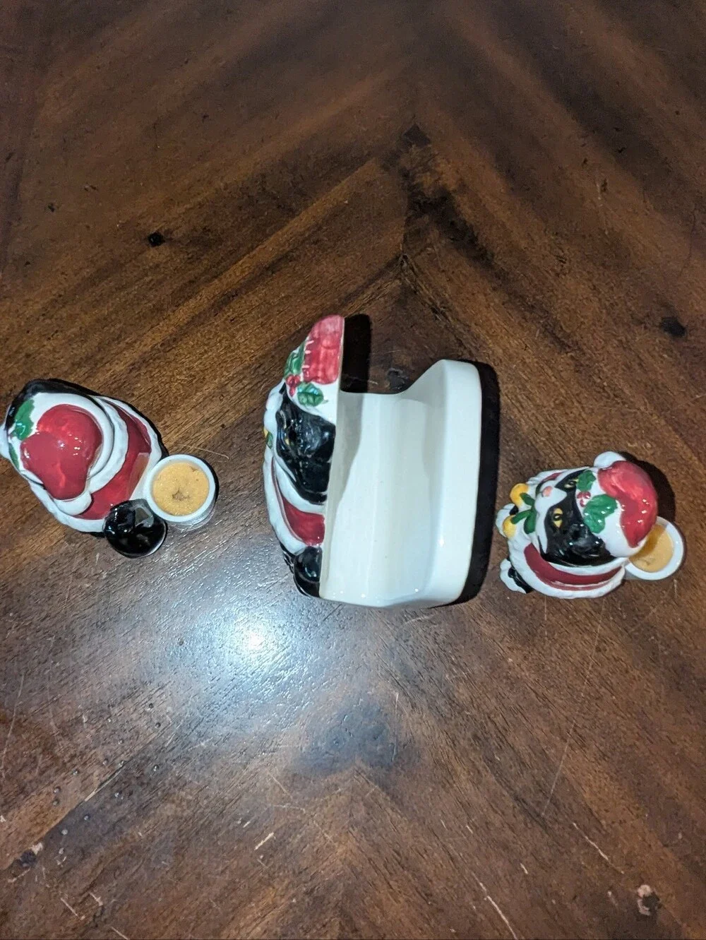 VTG Otagiri Japan Cindy Sugawara Christmas Tuxedo Cat Napkin Holder Candle Set